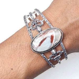 Bended Agate Gemstone Handmade Jewelry Cuff Bracelets 7''Adjustable - Picture 1 of 5