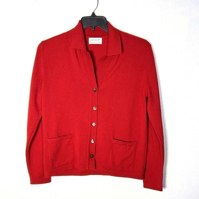 Vintage Berk of Burlington Arcade Cashmere Red Cardigan Collar Sz 38 US S/M HOLE - Image 1 of 4