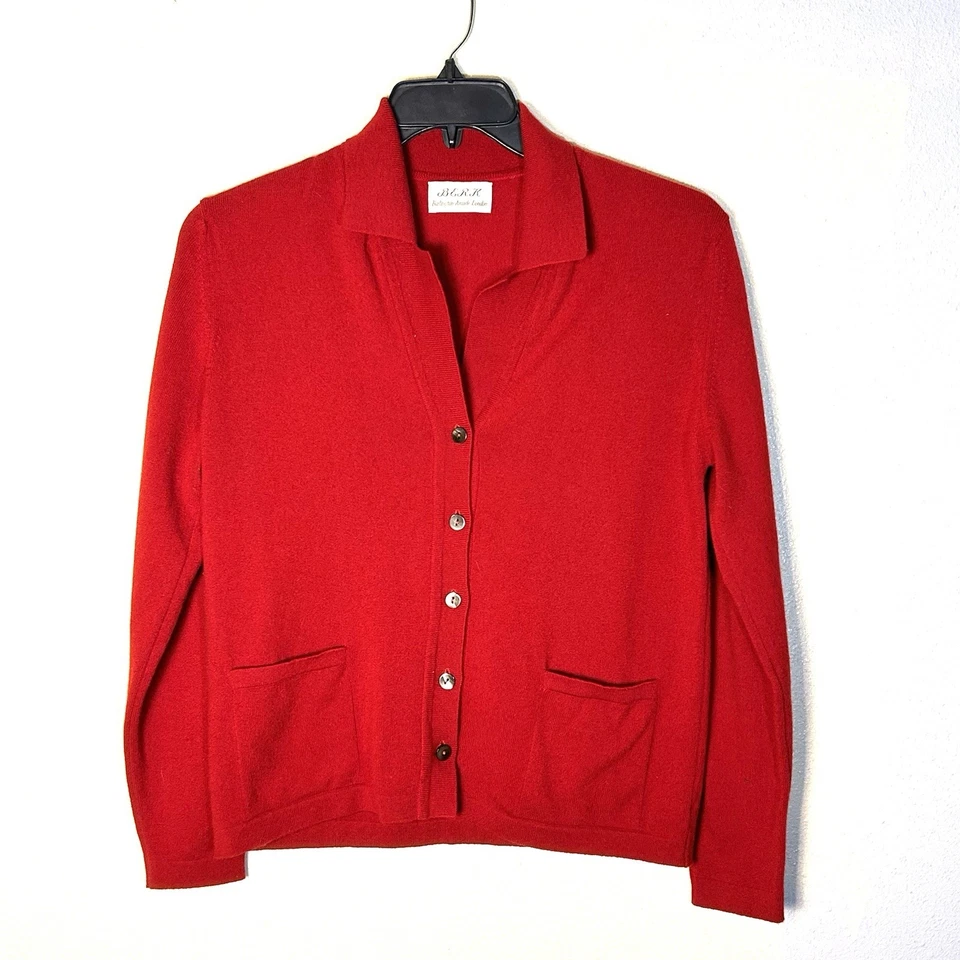 Cárdigan Berk of Burlington Arcade Vintage Cachemira Rojo Cuello Talla 38 EE. UU. AGUJERO S/M Foto 1 de 4
