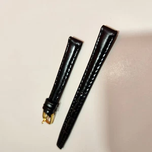 Hadley Roma Leather Watch Band 10mm Regular Length Color Black Gold Tone Buckle - Picture 1 of 7