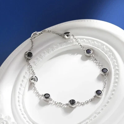 4mm Round Black Moissanite Bubble Bracelet 925 Sterling Silver Chain Hip Hop GRA - Image 1 of 4