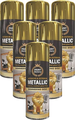 6 x 400ml METALLIC GOLD Spray Paint Aerosol Gloss Wood Metal Plastic Auto paint - Image 1 of 2