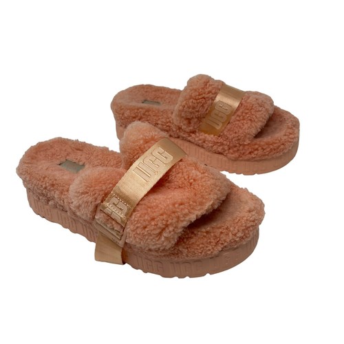 UGG 8 Fluffita sandali shearling rosa corallo ciabatte plateau slide donna LEGGI
