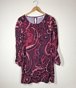 Tunica donna Susan Graver maglia liquida taglia 2x paisley manica increspata bordeaux - Foto 1 di 14