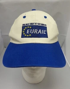 EURAIL Embroidered Baseball Cap Hat The Best Way to See Europe Off-White & Blue - Picture 1 of 5