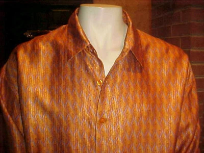 CAMISA VINTAGE PARA HOMBRE JOEY RICHI ETIQUETA NEGRA CREPÉ SEDA PATRÓN GEOMÉTRICO TALLA XXXL Foto 1 de 4