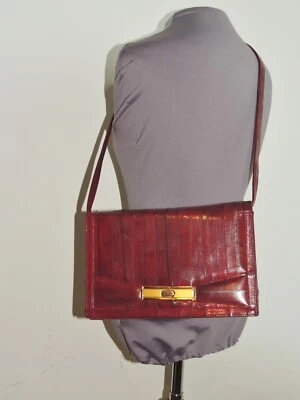 Vintage 1970's Eel Skin Hide and Chic Leather Shoulder Bag w Hidden flap in back - Image 1 of 4