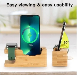 Wooden Charging Dock Phone Stand Charge Dock Station For Apple iWatch iPhone UK - Picture 1 of 7