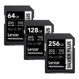 Lexar Professional Silver Plus 256GB 128GB 64GB UHS-I U3 V30 SDHC SDXC SD Card - Picture 1 of 7