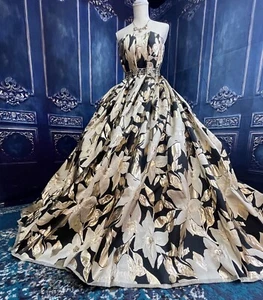 Black Gold Floral Brocade Double Sided Fabric. For Wedding, Prom Dress. BTY - Picture 1 of 7