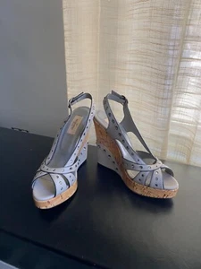 Valentino Garavani grey leather cork wedges studs ankle strap ankle strap clogs - Picture 1 of 12