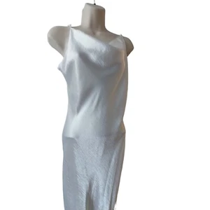 Sexy satin Sz S Sheath Slinky Gown Spaghetti Strap Satin White Dress Maxi Bridal - Picture 1 of 20
