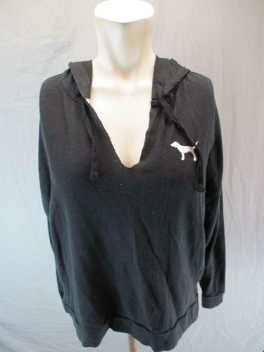 UNDERCOVER Felpa con cappuccio pullover Victorias Secret taglia S donna nero manica lunga cotone GR6954