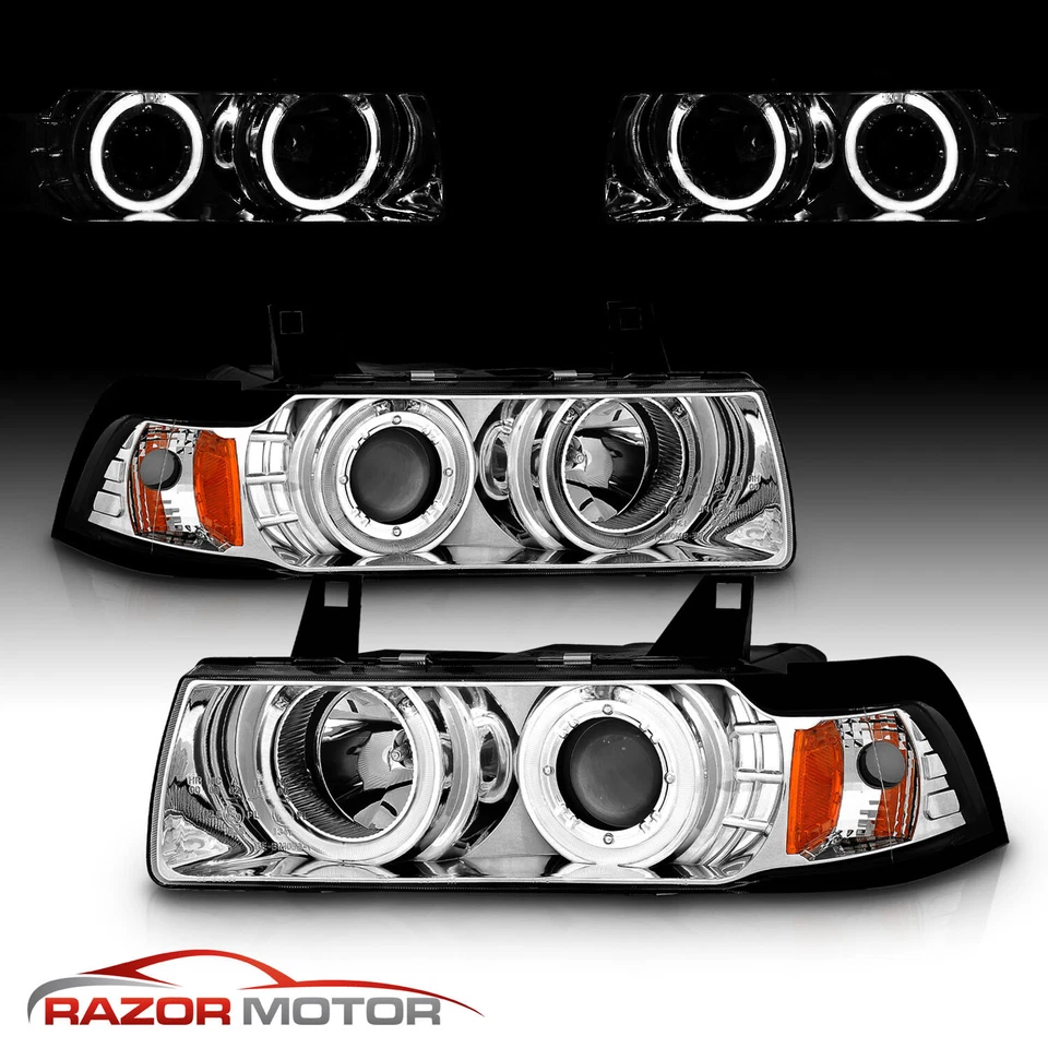 [Doble LED Halo] 1992-1998 Para BMW E36 Serie 3 Sedán Proyector Faros Cromados Foto 1 de 4