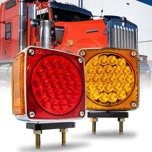 Square Dual Stud Pedestal Amber/Red LED Fender Light for 80" Wide Semi Trucks - Picture 1 of 8