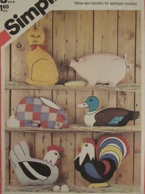 VTG 82 SIMPLICITY 5864 Animal Pillows/ Rabbit Pig Cat Duck Hen & Rooster PATTERN - Image 1 of 2