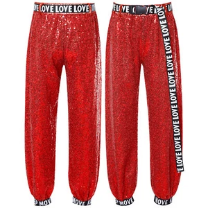 Kids Girls Shiny Sequins Pants Jazz Hip Hop Dancewear Stage Performance Trousers - Picture 1 of 68