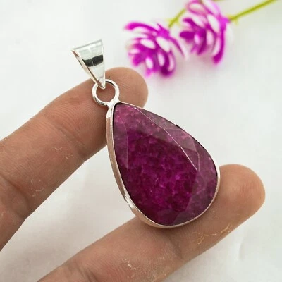 Ruby Lab-Created Pendant Gemstone Handmade 925 Sterling Silver Jewelry For Gifts - Image 1 of 4