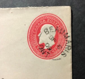 Ganzsachenumschlag 1909 / zwei Cent / Beaumaris, Ontario nach USA - Bild 1 von 3