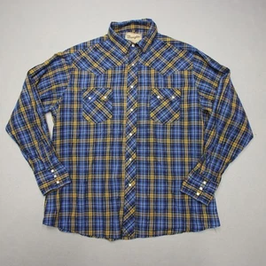 Wrangler Shirt Mens Large Blue Yellow Plaid Pearl Snap Western Long Sleeve Rodeo - Picture 1 of 7
