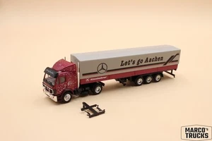 Herpa MB SK 88 flatbed/tarpaulin semi-trailer truck Kässbohrer "Let´s go Aachen" - Picture 1 of 1