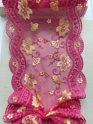 Bright Pink & Yellow Embroidery Double-edged Lace Trim/Sewing/Crafts/6.75" Wide - Image 1 of 4