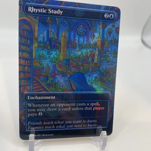 Playtest MTG FOIL - Rhystic Study - Fanart Borderless Style EDH Commander - Picture 1 of 2