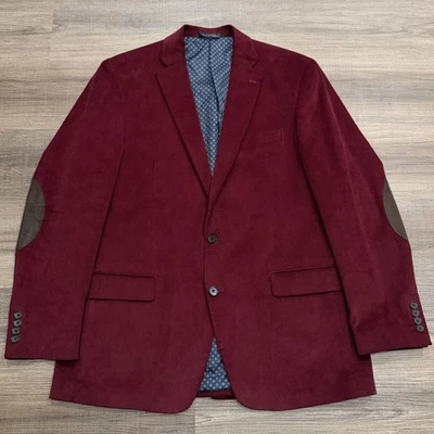 Lauren Ralph Lauren Corduroy Blazer Men 44L Burgundy Elbow Patch Paisley Lining - Image 1 of 4