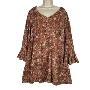 Abito babydoll 3° + malto taglia 1x marrone delicato stampa floreale Cottagecore bohemien - Foto 1 di 11