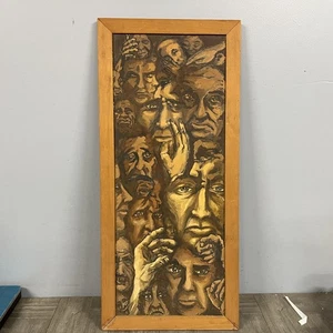 VTG ABSTRACT PAINTING 1960'S MODERNIST Modernism Multy Face Oil on Canvas Signed - Picture 1 of 16