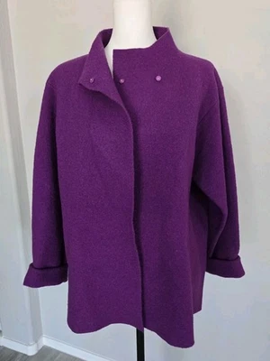 Chaqueta Eileen Fisher Toda Lana Fieltro Frontal Snap Capa Larga Púrpura Excelente Talla S  Foto 1 de 4