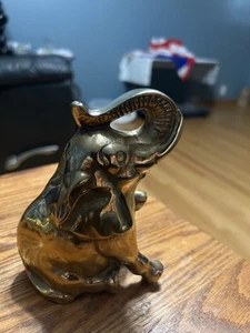 Vintage massive Messing Elefant Rüssel oben Figur 6" cm groß Glück Dekor - Bild 1 von 4