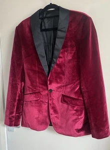 ASOS Mens Jacket Burgundy Red Velvet Tuxedo Smoking Jacket Super Skinny 36s - Picture 1 of 10