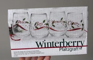 Pfaltzgraff Winterberry Weihnachten 4er Set geätzte stiellose Weingläser Neu - Bild 1 von 6