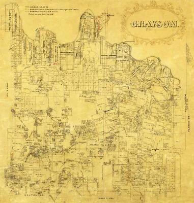 Mapa histórico del condado - Condado de Grayson Texas - 1853 - 23 x 24,17 Foto 1 de 4