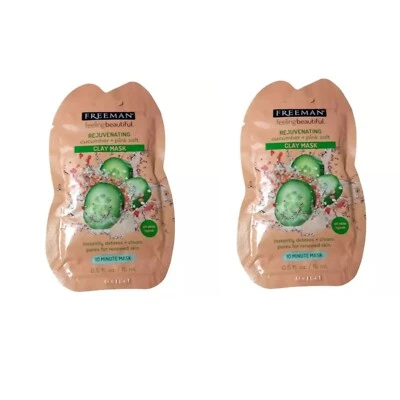 2 X Freeman Cucumber & Pink Salt Clay Mask 15ml – Rejuvenates & Clears Pores - Image 1 of 2
