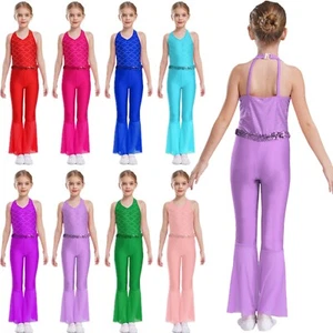 Kids Girls Rompers Shiny Leotard Latin Bodysuit Stage Jumpsuit Party Catsuit - Picture 1 of 65