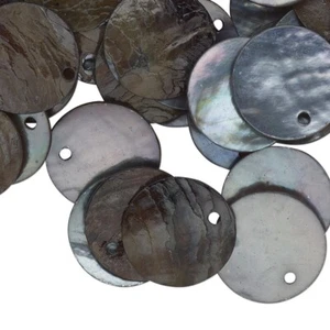 Drop, 100 Peacock Mussel Shell 15mm (0.59") Round Coin Drop Charms with 1mm Hole - Picture 1 of 5