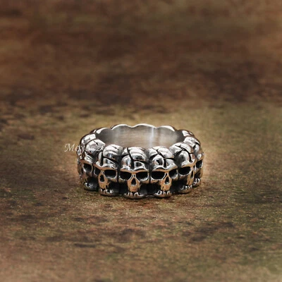 Mens Stainless Steel Gothic Skull Engagement Wedding Band Ring Size 7-15 Gift - Image 1 of 4