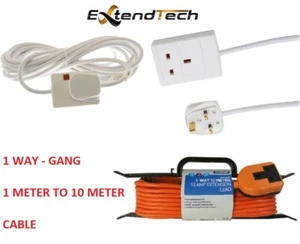 1 Way-Gang 1M 2M 3M 5M 10Meter Extension Lead Cable UK Mains Plug Socket Cord CE - Picture 1 of 6