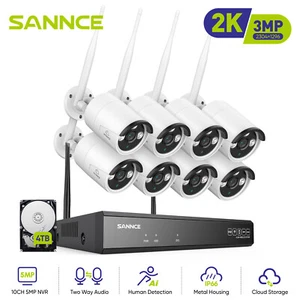 SANNCE 3MP Wireless CCTV Camera System Two-Way Audio Wifi 5MP 10CH Video IP NVR - Picture 1 of 17