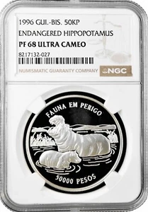 Guinea-Bissau 50.000 pesos 1996, NGC PF68 UC, "Endangered Hippopotamus" - Picture 1 of 2