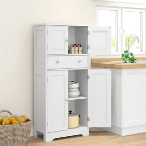Freestanding Kitchen Storage Cabinet with 4 Doors Drawer and Shelves White - Picture 1 of 11