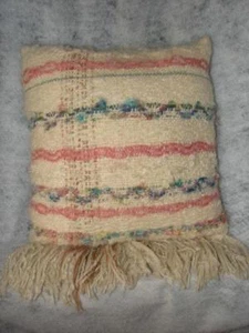 Handcrafted Wool Pillow With Fringe Woven Wool - Picture 1 of 2