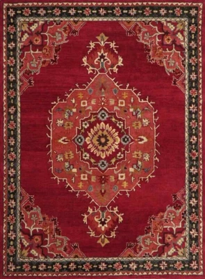 Alfombra 100 % lana | Alfombra acolchada a mano Pottery Barn Aamir roja | Alfombra decoración del hogar Foto 1 de 4