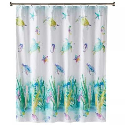 Saturday Knight SKL Home Ocean Watercolor Fabric Shower Curtain Fish Sea Life - Image 1 of 3