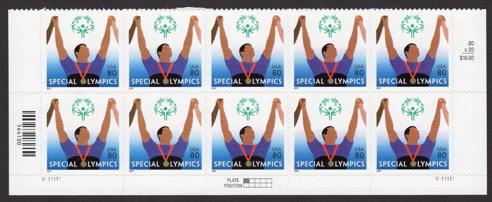 Scott #3771 Special Olympics Plate Block of 10 Stamps - MNH - Image 1 of 1
