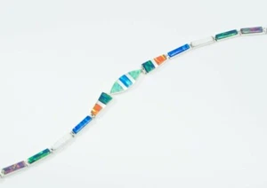 Fire Opal Diamond Tennis Bracelet Sterling Silver Jewelry Unique Multicolor - Picture 1 of 2