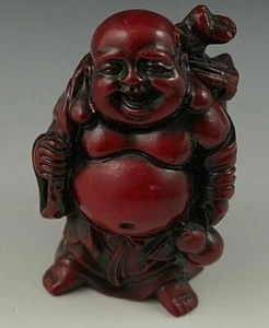 CINNABAR CHINESE LAUGHING BUDDHA FIGURINE STATUE 3.1/2'' - Picture 1 of 3