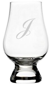 Commercial Script Etched Monogram Crystal Glencairn  Whisky Glass (Letter J)